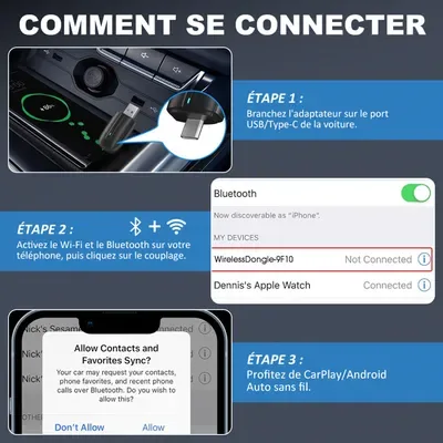 Adaptateur CarPlay et Android Auto sans fil 2 en 1 WirelessDongle 4