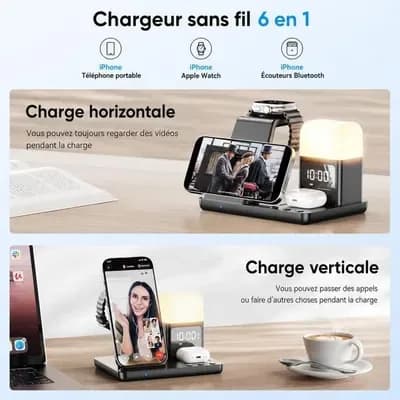 Induktsioonlaadimisjaam 6 in 1, 15 W, öövalguse ja äratuskellaga 2