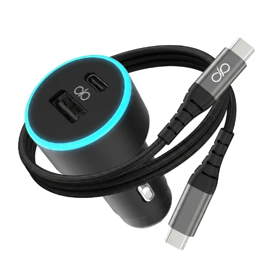 Autolaadija Force Power USB-A/USB-C 65 W + USB-C kaabel 1,2 m, must