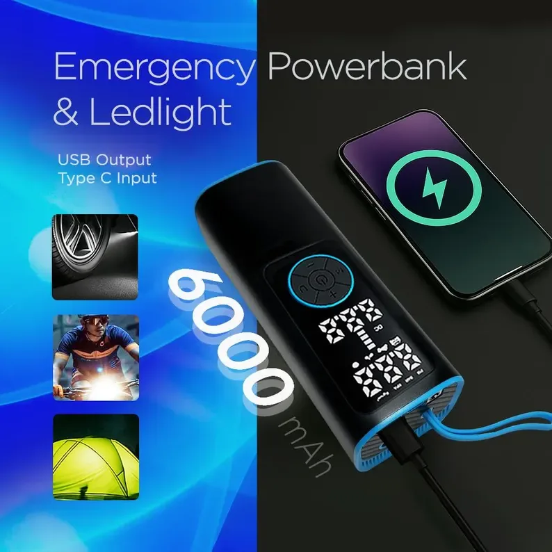Digitaalne rehvipump MJ-004 akupangaga 6000 mAh ja LED-tulega 3