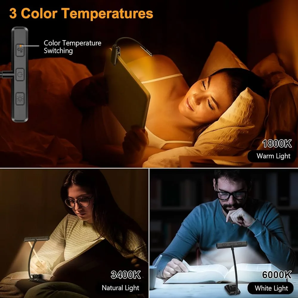 Gritin clip-on reading light, 19 LEDs, 3 colour modes, rechargeable 3
