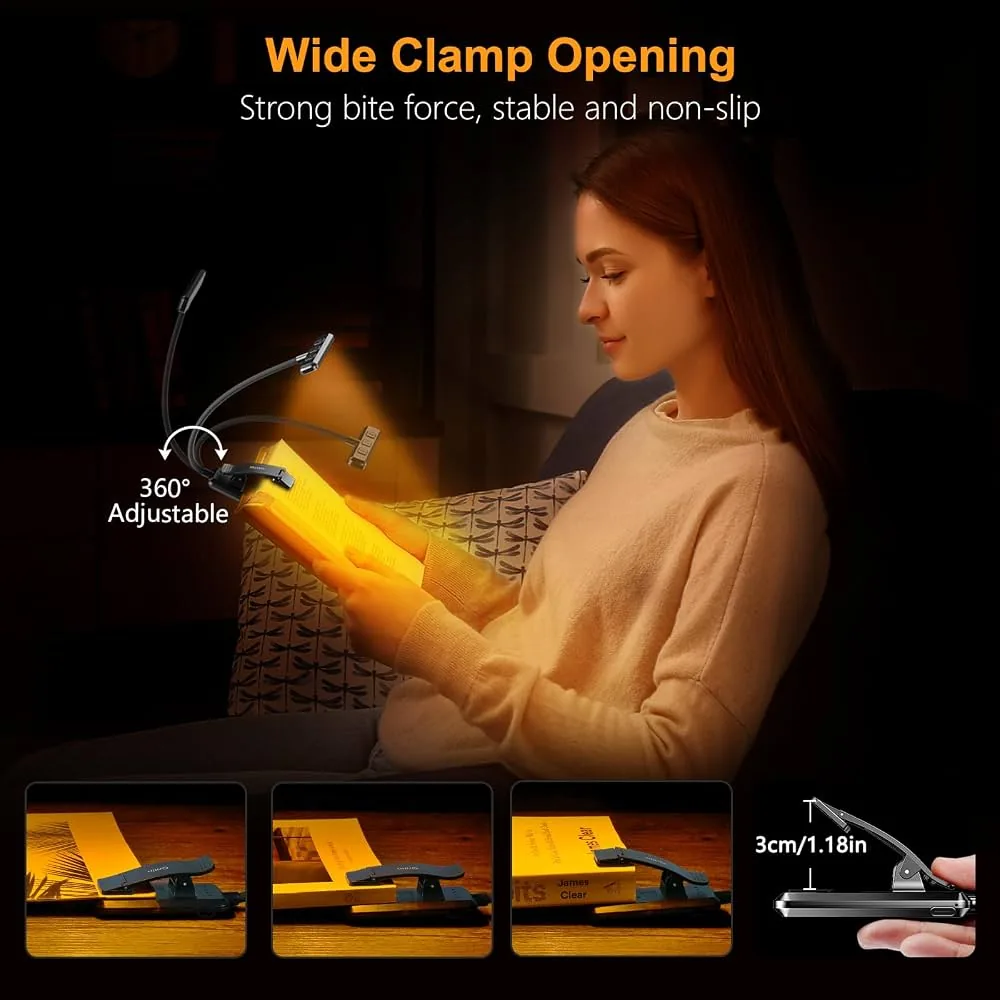 Gritin clip-on reading light, 19 LEDs, 3 colour modes, rechargeable 4