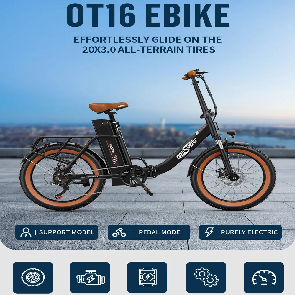 Onesport OT16-2 20" – kokkupandav elektrisõiduk, must/pruun 2
