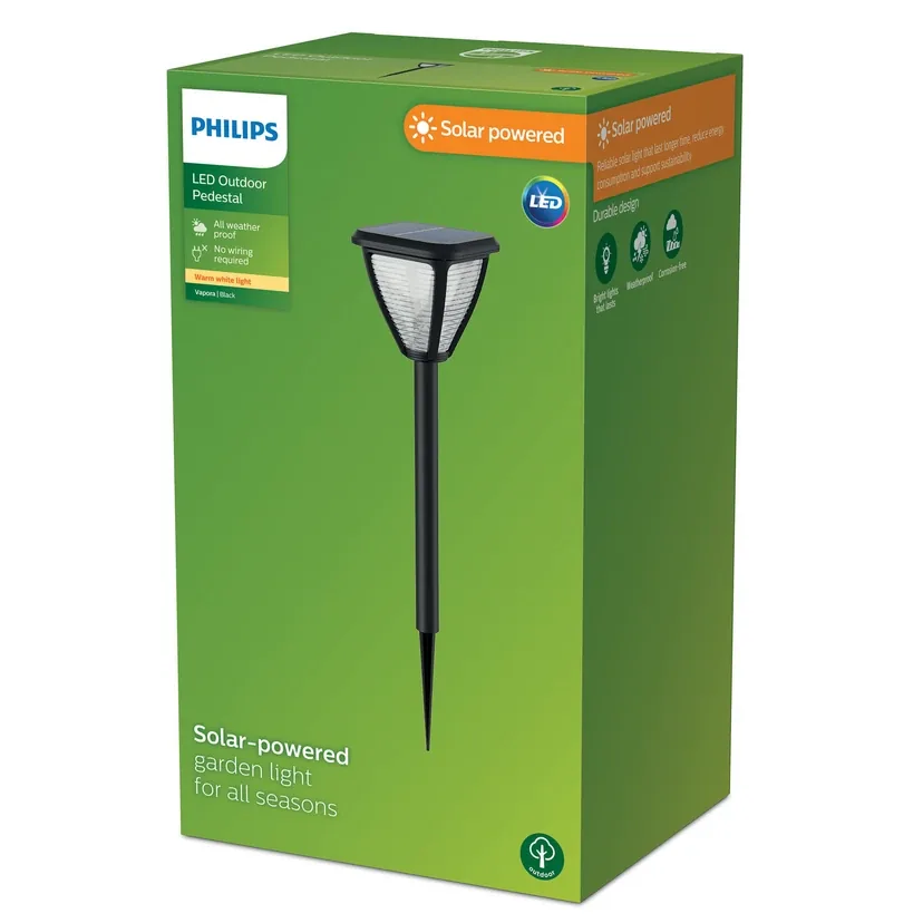 Päikesepaneeliga LED-vaiavalgusti Philips Vapora, must 3