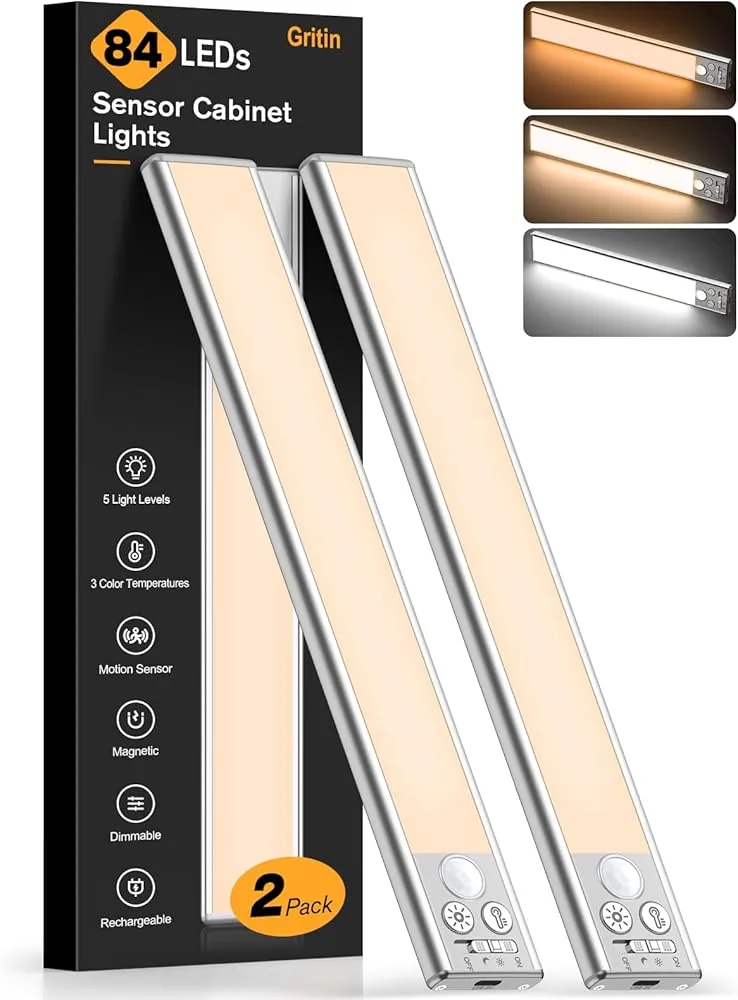 Liikumisanduriga LED-kapivalgusti Gritin, 84 LED, laetav, 2 tk